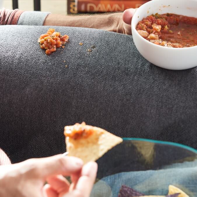 iClean™ fabric repelling spilled salsa