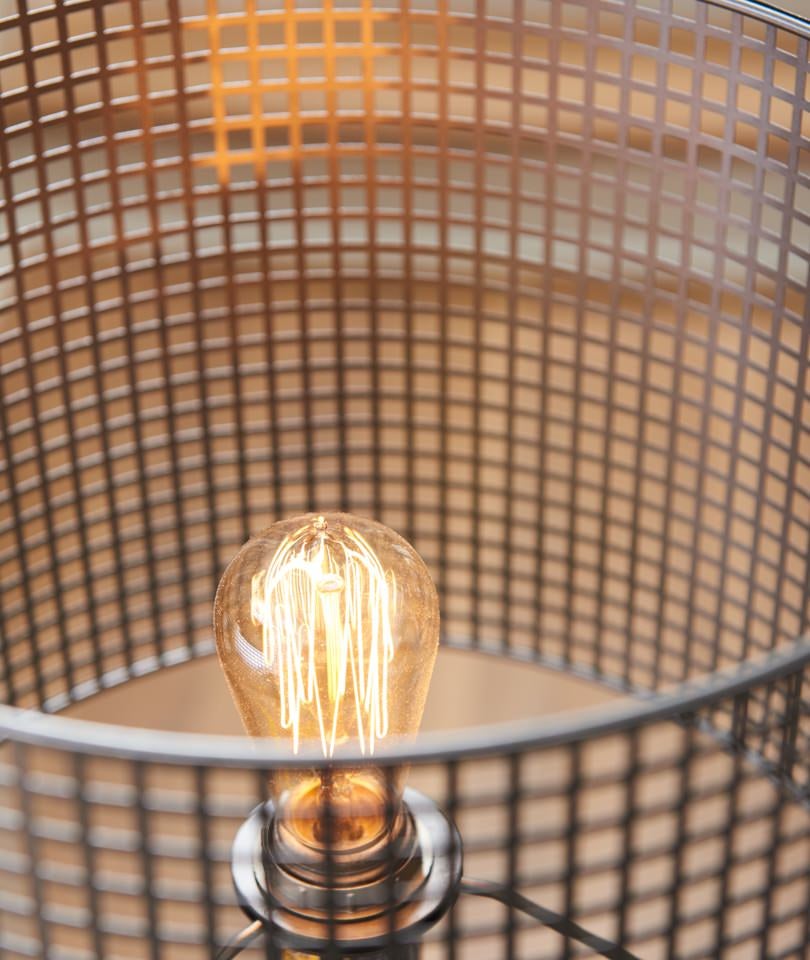 Closeup of Bracken Adjustable Table Lamp with Edison style bulb