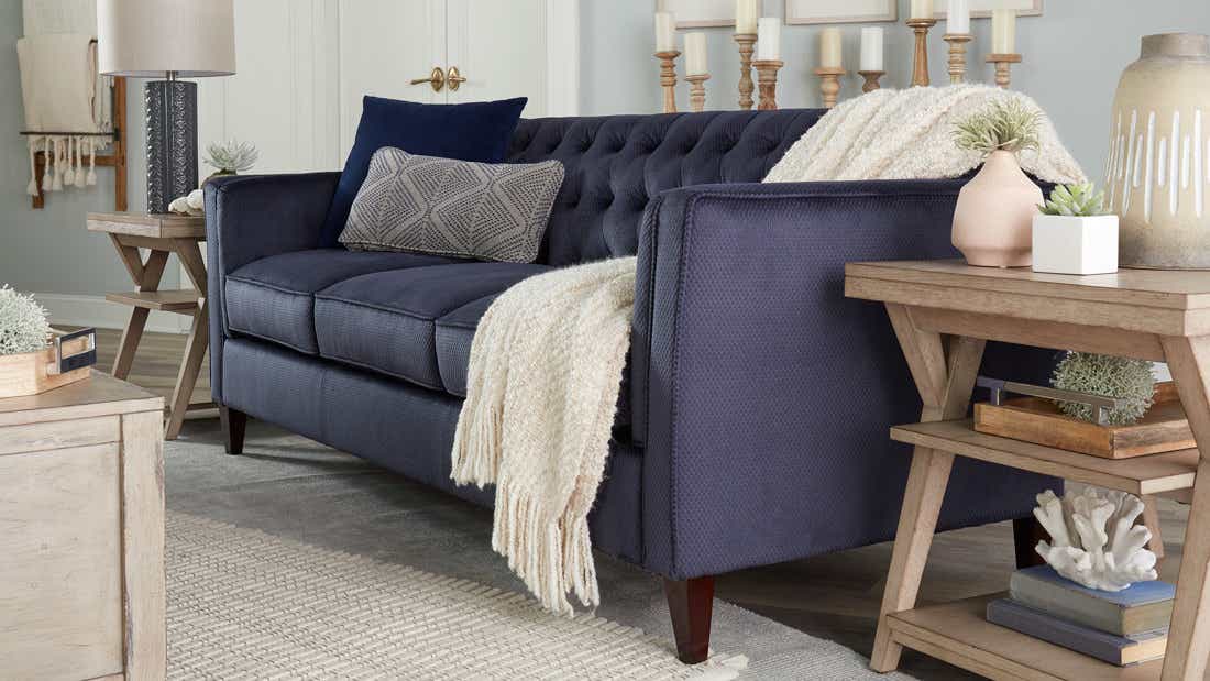 Editoral shot of Niña & Cecilia's sofa in her completed Design Dash room