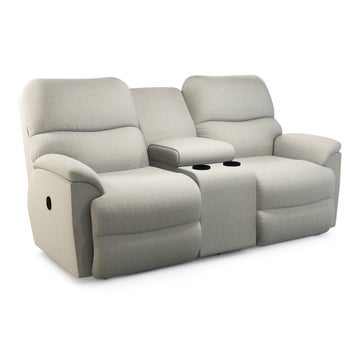 Trouper Reclining Loveseat W Console, Leather Double Recliner Loveseat With Console