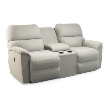 Brooks Reclining Loveseat W Console, Grey Leather Loveseat Recliner