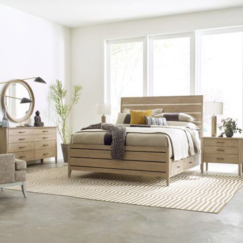Symmetry King Incline Oak with High Footboard and Storage Bed