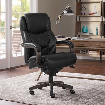 Delano Big & Tall Executive Office Chair, Jet Noir with Distressed Wood