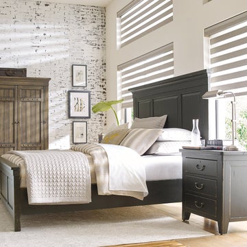 Très grand lit à panneaux de bois MasonMill House – Complet – Fini Anvil