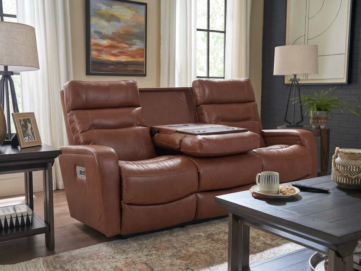 Baron Power Wall Reclining Sofa w/ Headrest & Storage Drawer