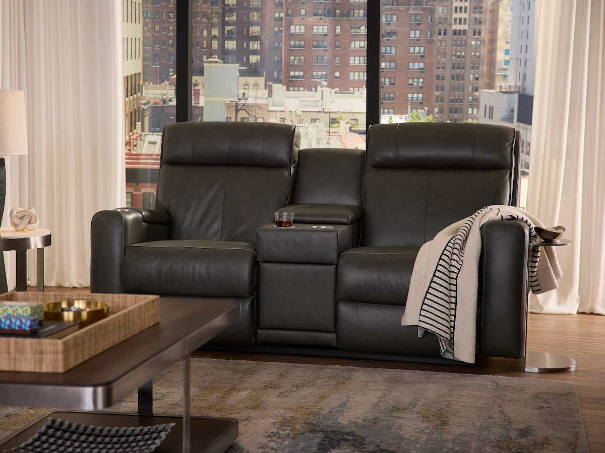 Ovation AudioLuxe Power Wall Reclining Loveseat w/ Console, Headrest & Lumbar