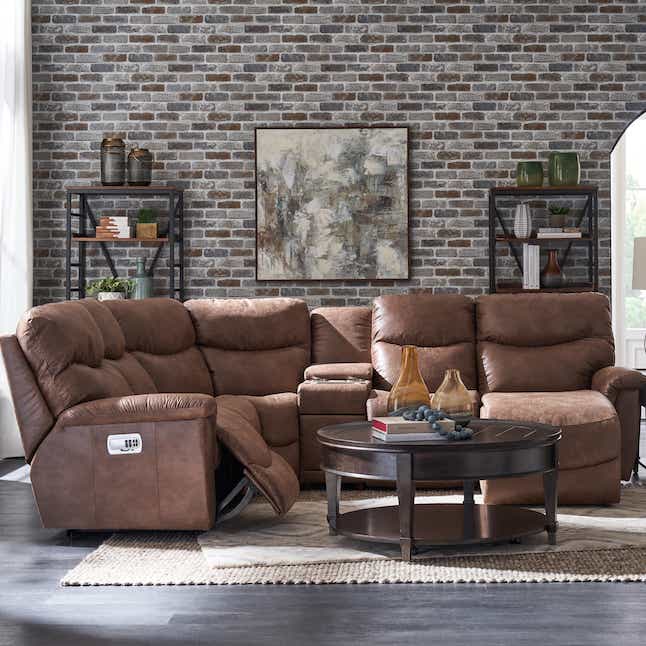 tan fabric reclining sectional
