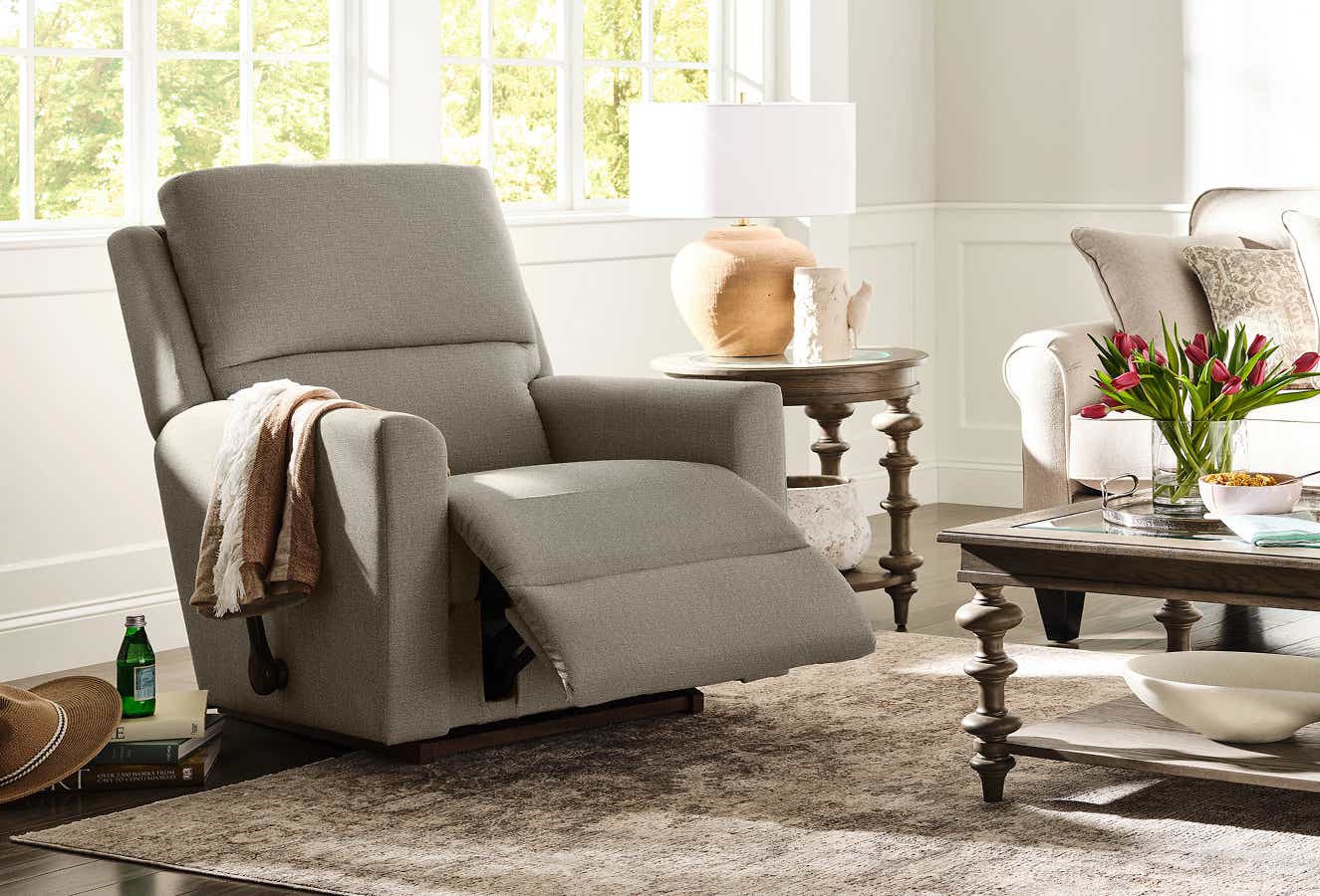 a La-Z-Boy Wynne Rocking Recliner in a sunny living room